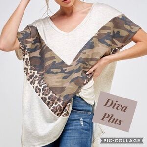 Curvy Divas: Oatmeal T-Shirt w/Leopard Print